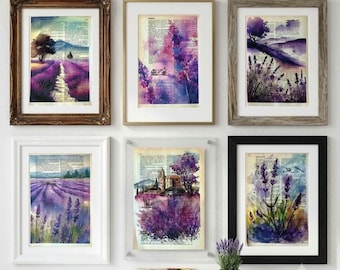 Lavender Art Print on Vintage Dictionary Page, Botanical Wall Decor, Purple Floral Illustration, French Country Cottagecore Gift, Gift for