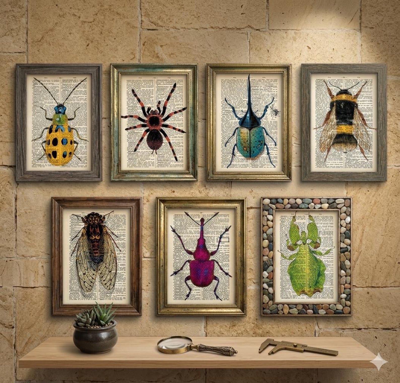 Set of 7 Insect Dictionary Prints–vintage Bug Wall Art–entomology ...