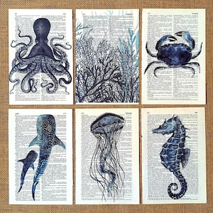 Sea Life Decor, Wal Poster, Oktopus Druck, Sealife Poster, Ocean Wandkunst, Küsten Kunst, Strand Kunst, Unter dem Meer, Ocean Prints, Sea Life