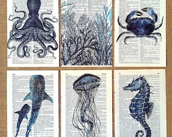 Sea Life Decor, Whale Poster, Octopus Print, Sealife Poster, Ocean Wall Art, Coastral Art, Beach Art, Under The Sea, Ocean Prints, Sea Life