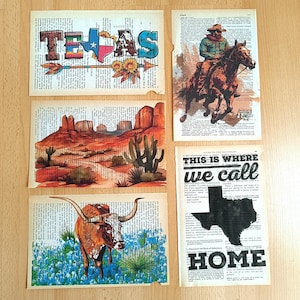 Impressions du Texas, impression de dictionnaire vintage, Texas longhorns, affiche du Texas, Texas, cadeau pour père, affiche de cow-boy, art de la carte du Texas, bluebonnet, art