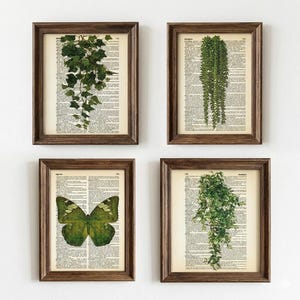 Vintage groene bloemen woordenboek print boho muurkunst groene bladeren bloemenmarkt prints vintage vlinder lijntekeningen mintgroen retro print afbeelding 2