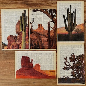 5 stuks Arizona woestijn woordenboek print, Arizona landschap, woestijn print, kunst aan de muur, woestijn kunst, cactus print, vintage muurkunst, pagina prints