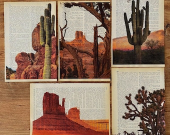 5 Pieces Arizona Desert Dictionary Print, Arizona Landscape, Desert Print, Wall Art, Desert Art, Cactus Print, Vintage Wall Art, Page Prints