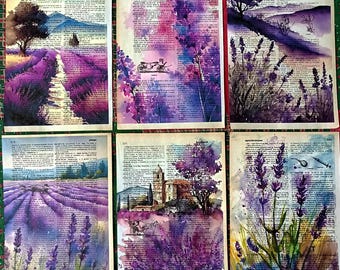 Lavender Art Print on Vintage Dictionary Page, Botanical Wall Decor, Purple Floral Illustration, French Country Cottagecore Gift, Gift for