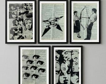 Set of 5 İndie Room Decor Dictionary Prints, Y2k Decor, Whimsigoth Decor, Weird stuff, Black and White Art, Grunge Decor