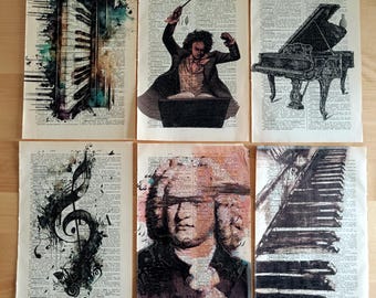 Vintage Piano Art Print | Music Wall Decor | Dictionary Page Art | Classical Music Gift | Conductor & Piano Illustration | Musician Poster