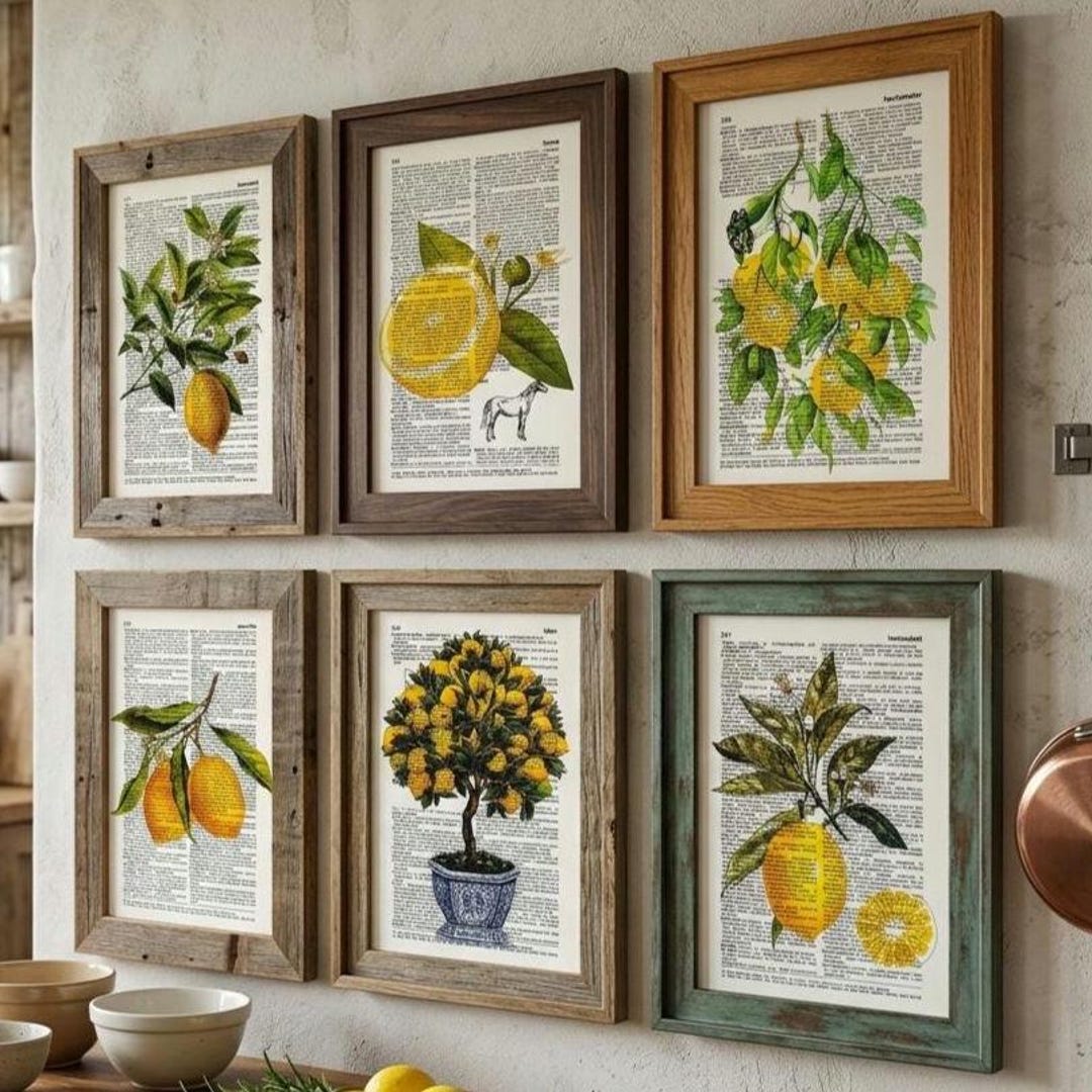 Vintage Lemon Print, Rustic Lemon Art, Lemon Fruit Painting, Flower ...
