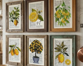 Vintage Lemon Print, Rustic Lemon Art, Lemon Fruit Painting, Flower Market Print, Kitchen Decor Gifts, Lemon Decor, Lemon Prints, Zitrone
