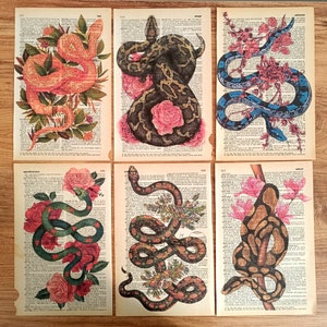 Poster vintage, serpenti, arte gotica, stile boho, arte floreale, arte lineare, stampa di serpenti, serpente a sonagli, arte oscura, arte dei rettili, arte delle streghe, animali