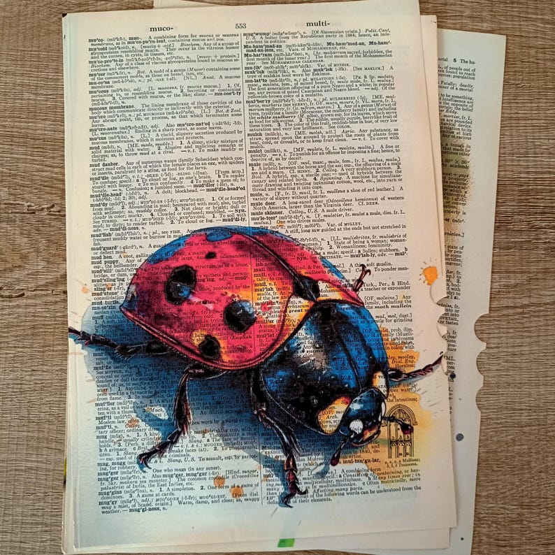 Ladybug Dictionary Art Print Set of 6, Vintage Dictionary Page Wall Art ...