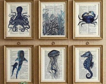 Sea Life Decor, Whale Poster, Octopus Print, Sealife Poster, Ocean Wall Art, Coastral Art, Beach Art, Under The Sea, Ocean Prints, Sea Life