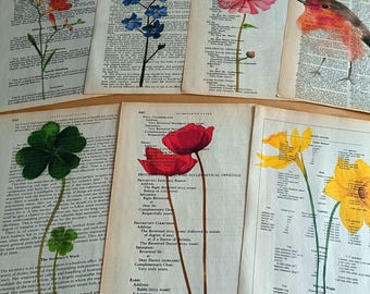 Vintage Dictionary Flower Print: Birthflower Bouquet Art (6" x 9")