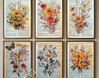 Boho Dry Flower Print, Botanical Print, Dried Flower Print, Wildflowers Print, Botanical Wall Art, Set of 6 Wall Art, Farmhouse Poster