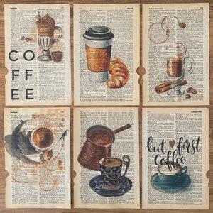 6 Arte de pared de café vintage, pero primer café, impresión de cocina, cartel de café, cafetería, impresiones de arte vintage, cafetería, regalo para amantes del café