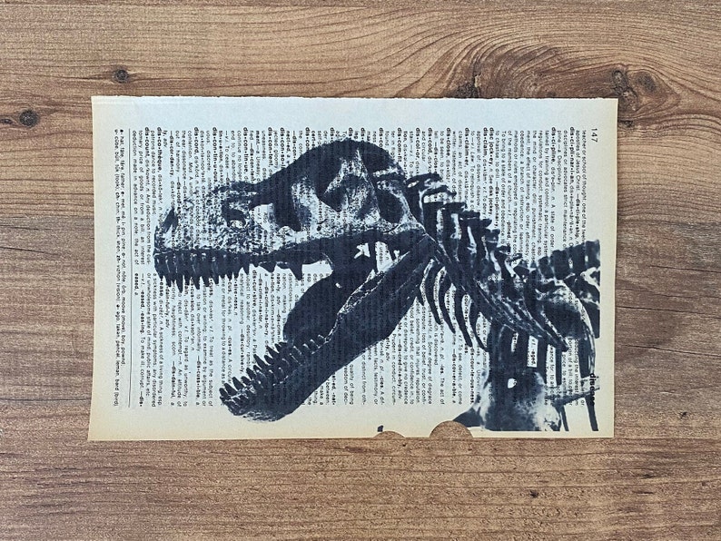 Set of 6 Dinosaur Skeleton Prints on Old Dictionary Page, Dinosaur Lover Gift, Dinosaur Wall Art, Vintage Dinosaur Art, Boys Room Wall Art image 7