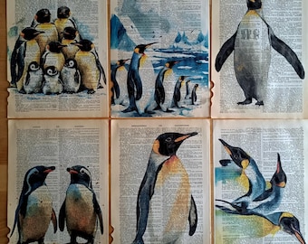 Vintage Dictionary Art Penguin Wall Art Set, Penguin Illustration Book Page Art,Lone Penguin, Penguin Mountain, Penguin Poster
