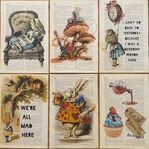 Alice in Wonderland Book Page Print, We&#39;re All Mad Here, Alice Dictionary Quote, Book Lover Gift, Recycle Book, Childrens Book, Wonderland