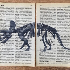 Set of 6 Dinosaur Skeleton Prints on Old Dictionary Page, Dinosaur Lover Gift, Dinosaur Wall Art, Vintage Dinosaur Art, Boys Room Wall Art image 3