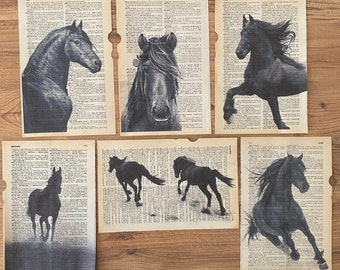 Set of 6 Horse Dictionary Print, Vintage Book Print, Horse Wall Art, Horse Poster, Horse Art, Horse Lover Gift, Horse Photography, Wall Art