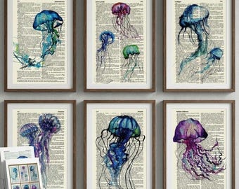 世界のクラゲのポスタープリント - アーティストのサイン入り! - Etsy 日本