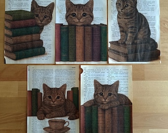 Vintage Dictionary Page Cat Art Print, Book Lover Gift, Cute Kitten Wall Decor,  Literary Cat Illustration, Library Art for Cat Lovers