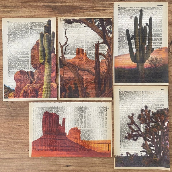 5 Pieces Arizona Desert Dictionary Print, Arizona Landscape, Desert Print, Wall Art, Desert Art, Cactus Print, Vintage Wall Art, Page Prints