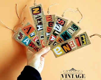 Segnalibro con lettere di libri e riviste di 100 anni fa, set di segnalibri vintage personalizzati, segnalibro con nome personalizzato, per gli amanti dei libri, regalo per lettori
