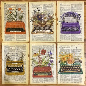 50 anni di stampa di immagini di pagine di dizionari, vecchie stampe di macchine da scrivere, arte murale floreale, poster vintage, carta vintage, decorazioni murali uniche