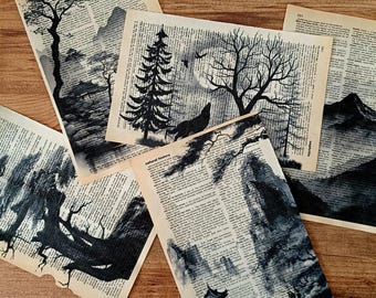 Mountain Print Set, Mountain Poster, Dictionary Print, Coastal Decor, Moody Landscape, Rocky Mountains, Forest Print, Boho Prints, Print Art