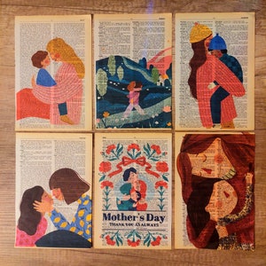 6er Set Kunstdruck auf alter Wörterbuchseite, First Time Mom Geschenk, Patenmutter Geschenk, erste Mama, Muttertagsgeschenk