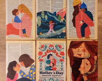 Vintage Dictionary Page Art Prints: Mother & Child Set