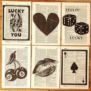 Lucky You I Dictionary Print, speelkaartprint, lucky you muurkunst, retroprint, trendy prints, barprint, geluk, krantenprint,