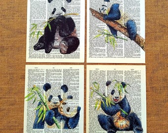 Vintage Panda Print: Baby Animal Nursery Art on Dictionary Page