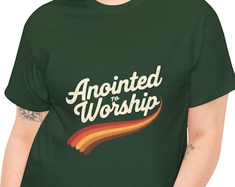 Anointed To Worship T-Shirt | Retro Script, Rainbow Swish