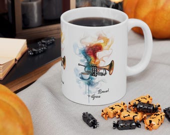Brewed To Groove Trumpet Coffee Mug, Jazz Lover&#39;s Mug, Ceramic Mug, Musician Gift, Music Lover Gift, 11oz Mug.