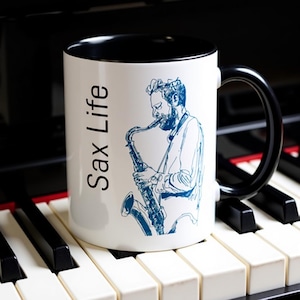 Saxophone Coffee Mug - Sax Life, Jazz Lover Gift, Musician&#39;s Mug, Tea Cup, Saxophonist Present