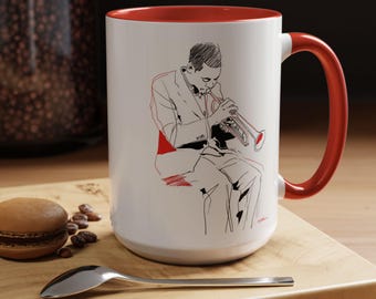 Red Accent Coffee Mug | Modern Jazz Art