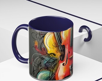 Mug, Visual Graphic of Violins Abstract Art, Violin Lover Gift, Musician Gift, Coffee Cup, Tea Mug
