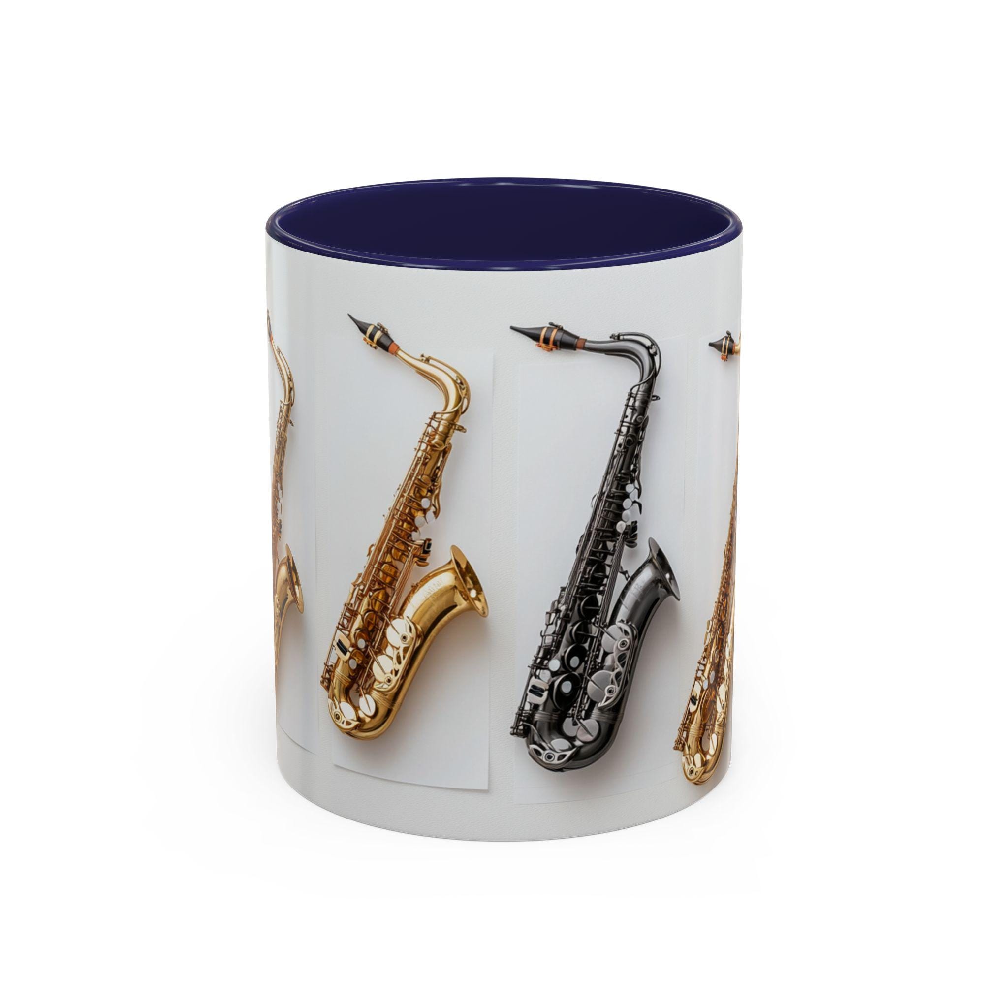 Tazza con sassofono (tema sportivo e hobby, opzioni di colore), con qualsiasi nome/messaggio sul tuo unico, musicista, sassofono, jazz, basso