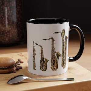 Saxophone Coffee Mug - Soprano, Alto, Tenor, Baritone saxophones, Gift for Music Lovers, Jazz Enthusiasts, Coffee Lovers, Band class