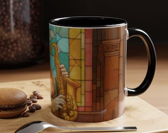 Jazz Cat Playing Saxophone Mug | Accent Coffee Mug 11oz 15oz