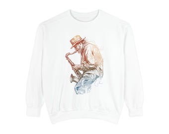 Saxophone Player Sweatshirt | Jazz Musician Illustration, Vintage Sketch
