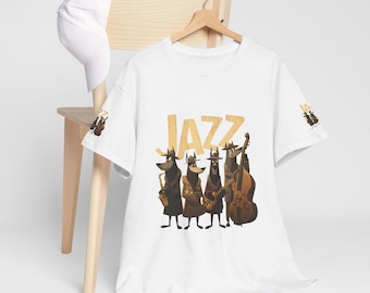 Jazz Dog Band T-Shirt | Dogs Playing Upright Bass, Saxophone