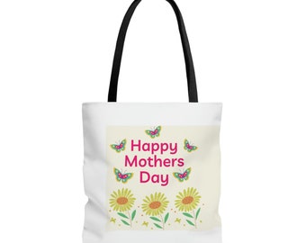 Mothers Day Tote Bag Flowers and Butterflies, Mom Gift, Travel Bag, Beach Bag, Book Bag, Work Bag