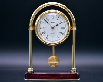 Beautiful Kundo Arched Mantel or Desk Brass Swinging Pendulum Clock from the 1970's in Great Restored Condition!
