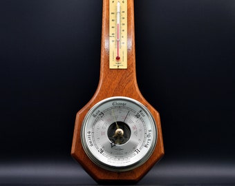 Handsome 1960's Wooden Wall Barometer and Thermometer Weather Station - Checked & Cleaned - Working Well! Made By SB Shortland of UK