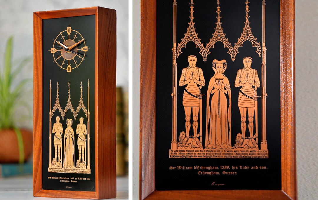 Dark Academia Gothic Wall Clock - 1970s - 'monogram' Brass Rubbing ...