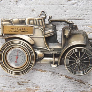 Classic Car Vintage Wall Thermometer - 1897 4hp Coventry Daimler - Tulip Brand Antimony Ware - Mid Century Decor