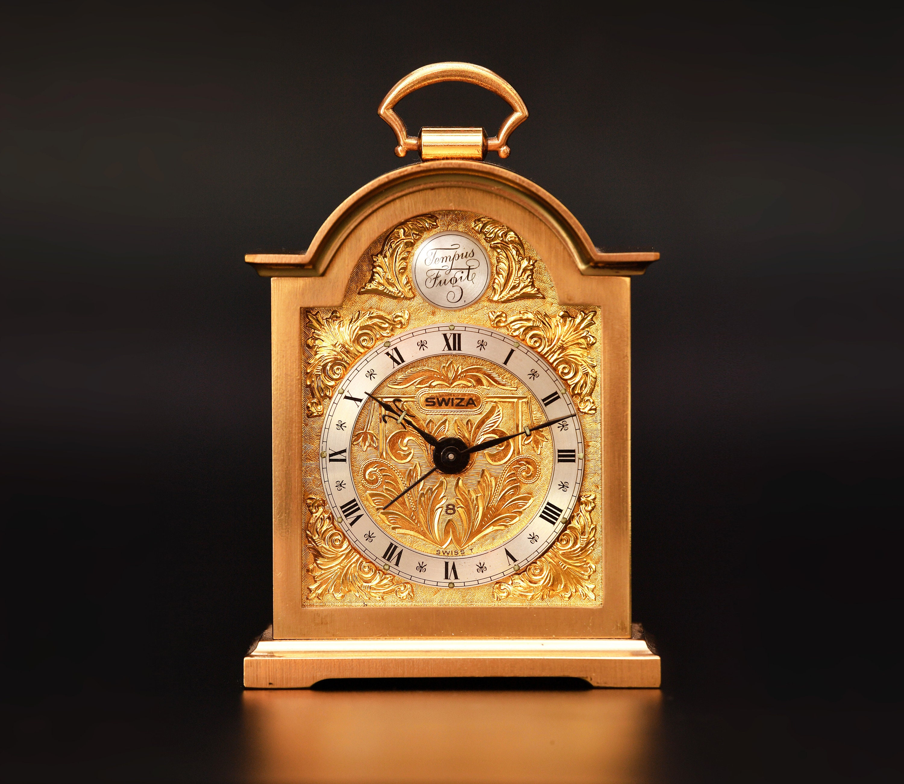 Swiza Tempus Fugit 8 Day Miniature Wind up Brass Carriage Alarm